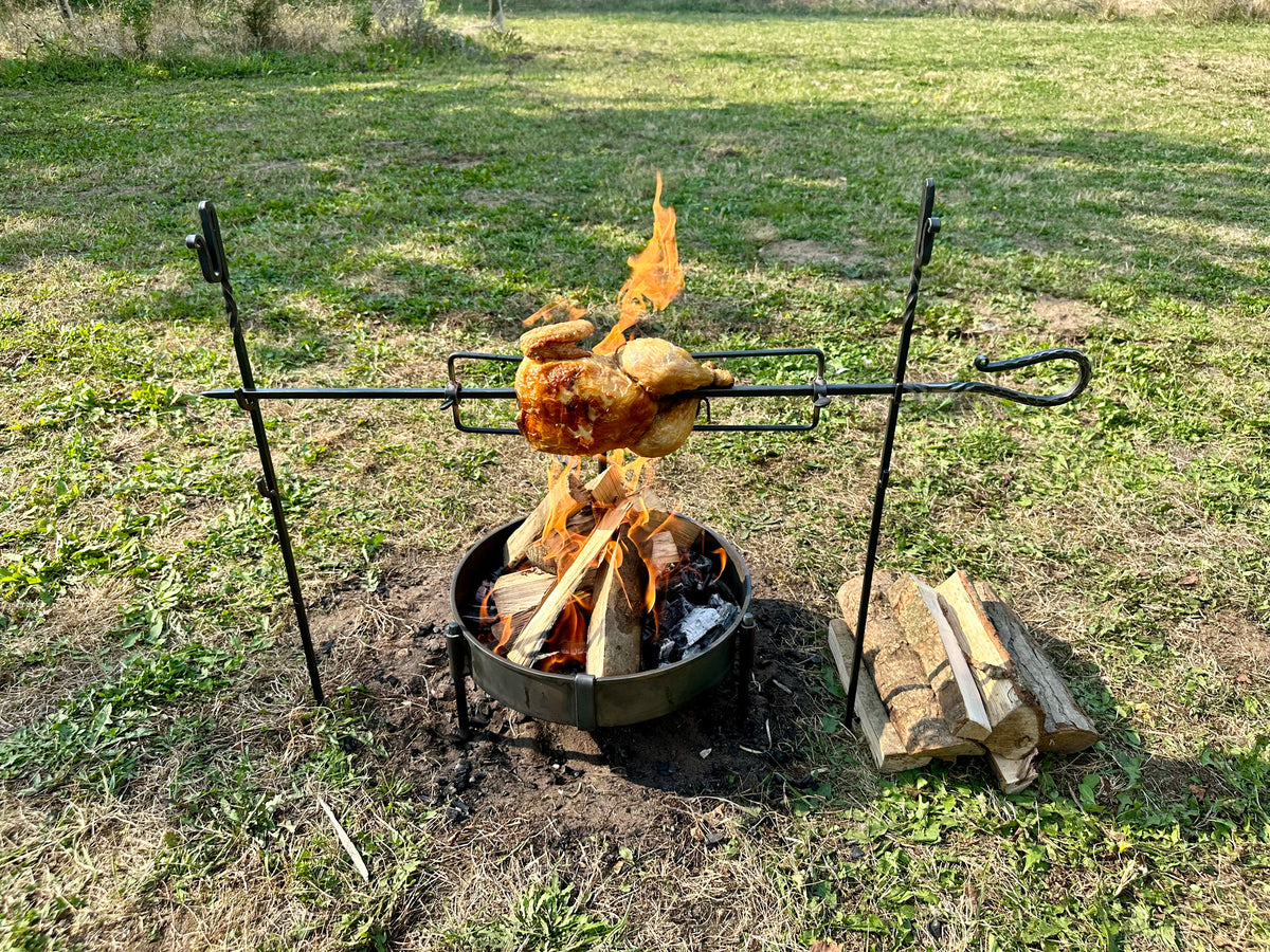 Large Spit Roast Rotisserie Portable Forged Steel Blacksmith Handmade