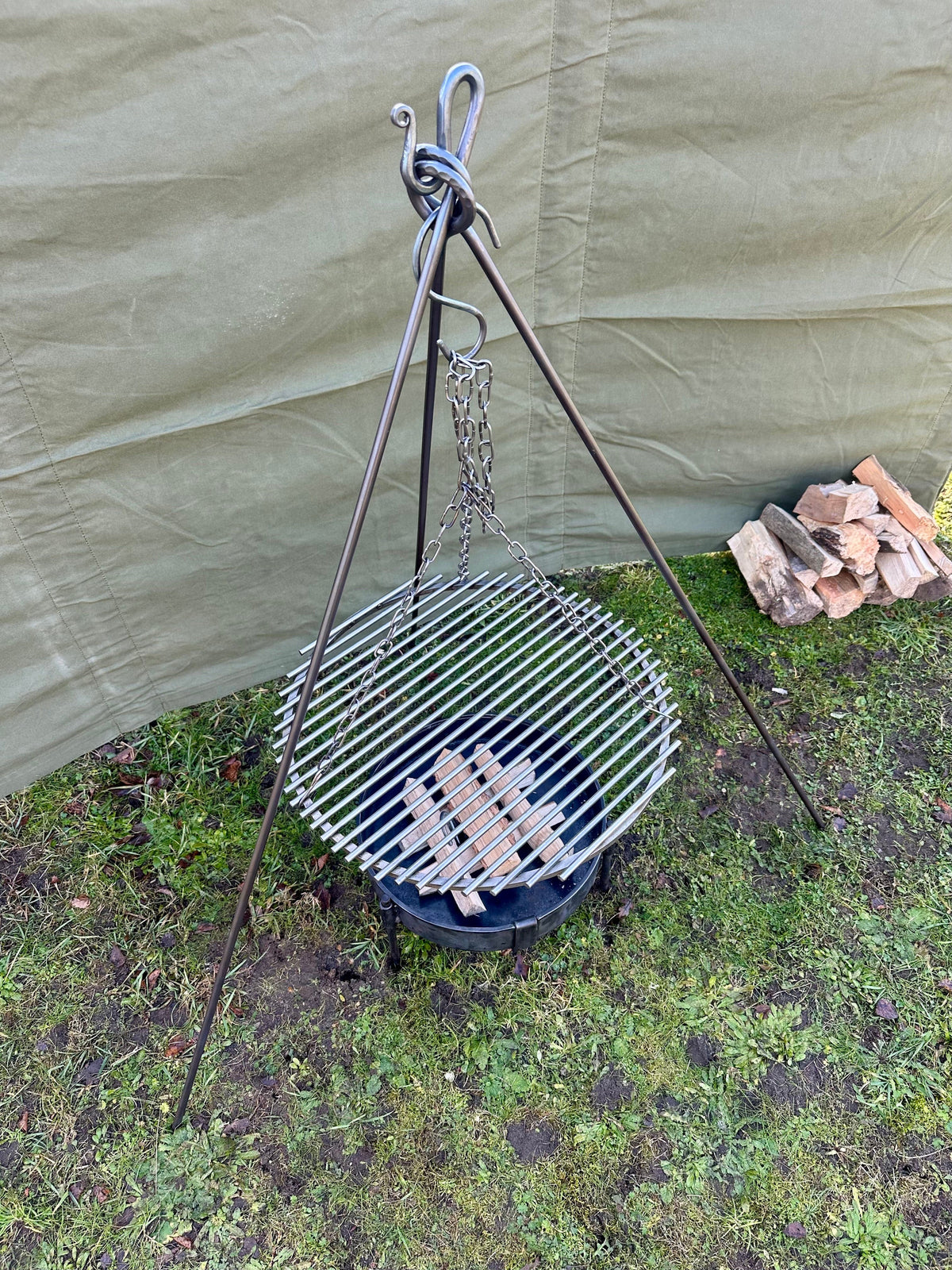 Campfire Tripod Mild Steel Handmade Forged Steel