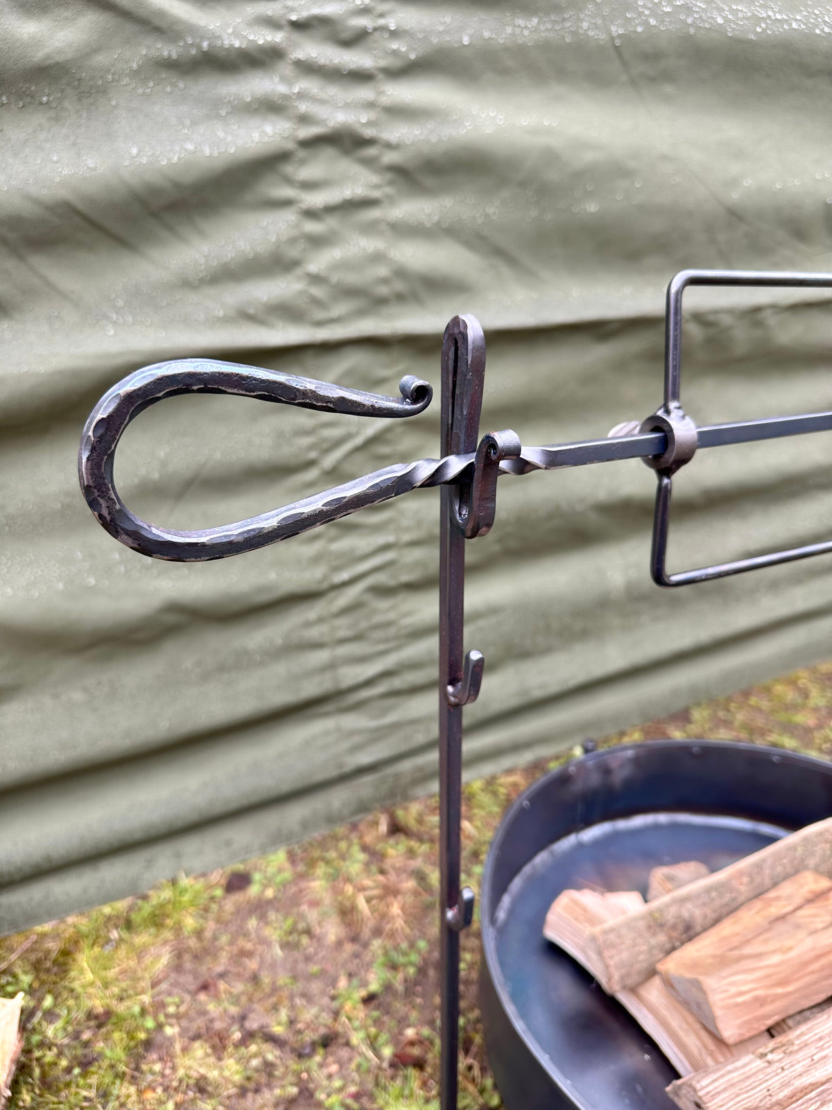 Large Spit Roast Rotisserie Portable Forged Steel Blacksmith Handmade