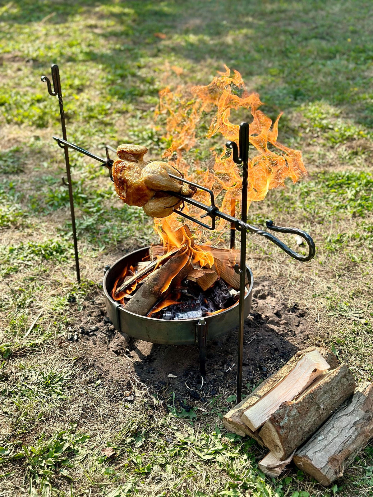 Large Spit Roast Rotisserie Portable Forged Steel Blacksmith Handmade