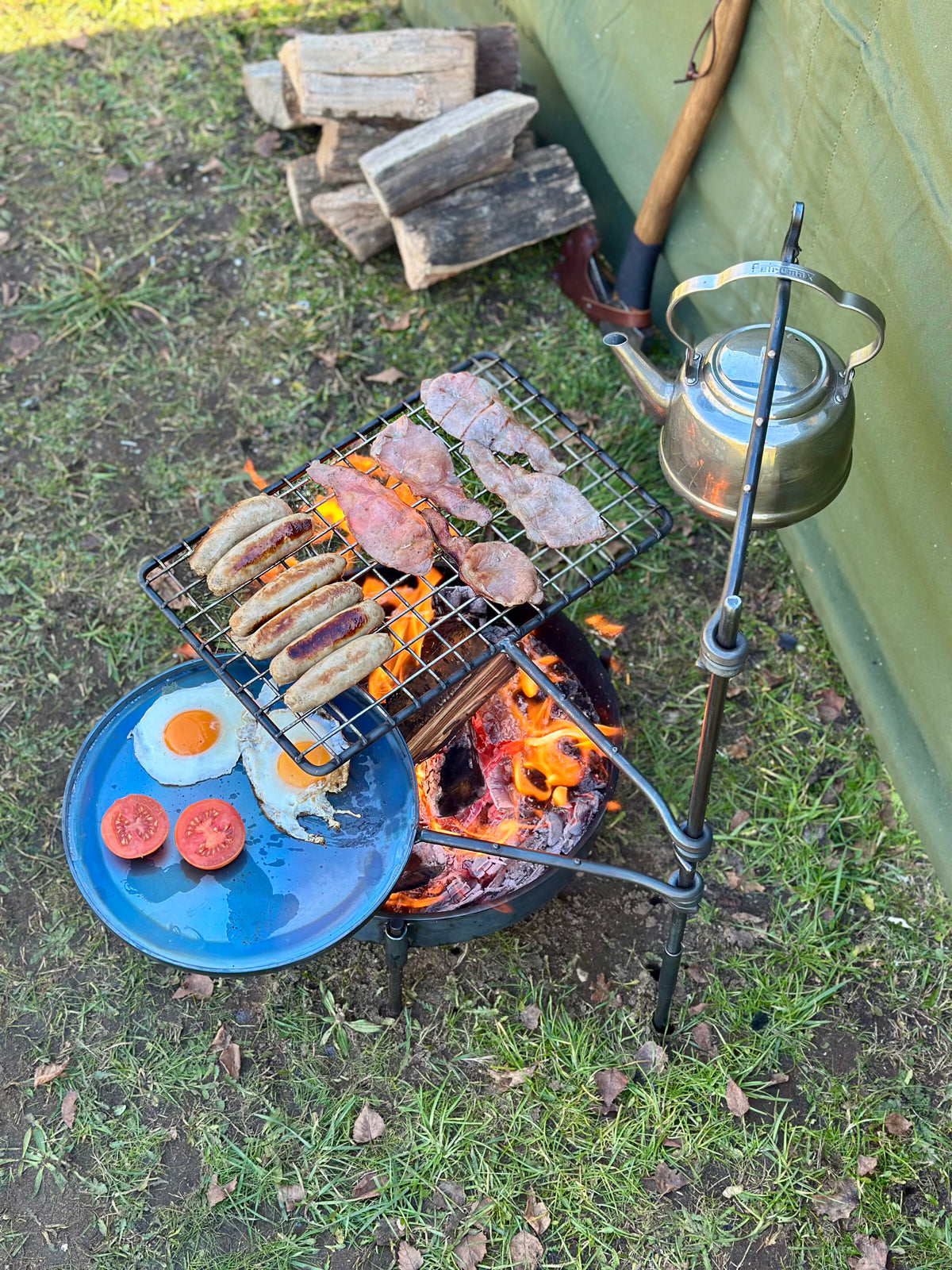 Fire Anchor with Skillet, Grill, Hook arm for Bushcraft Camping Cook Set