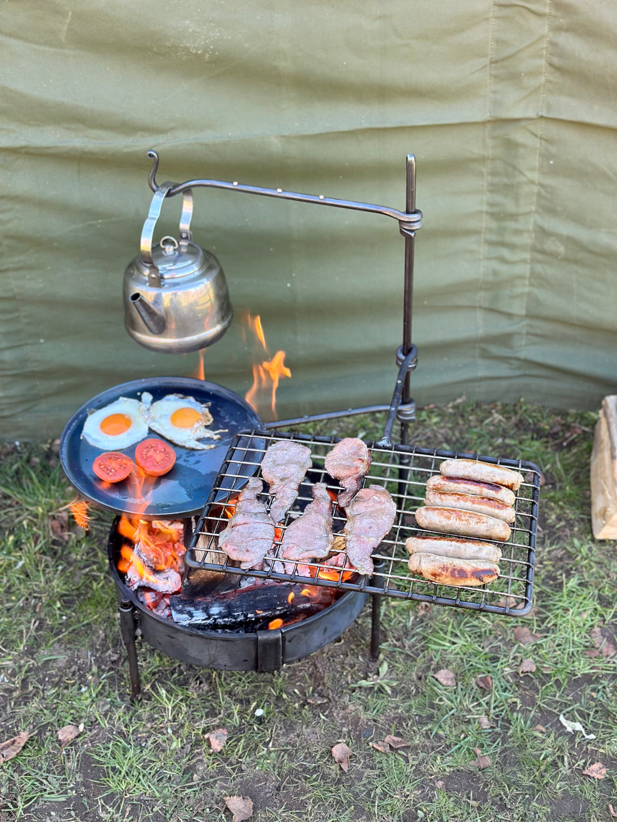 Fire Anchor with Skillet, Grill, Hook arm for Bushcraft Camping Cook Set