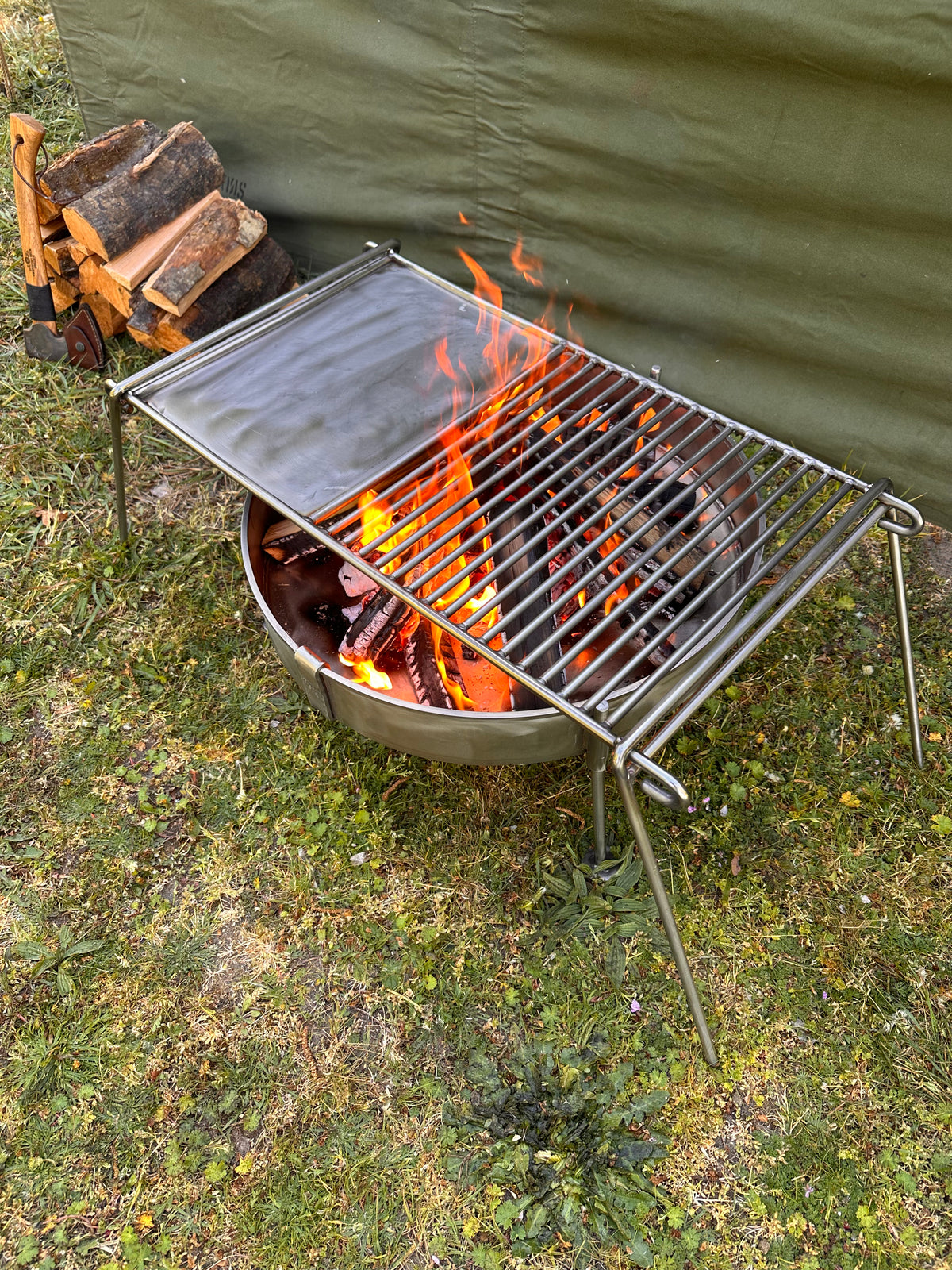 Stainless Steel Base Camp Grill with Hot Plate