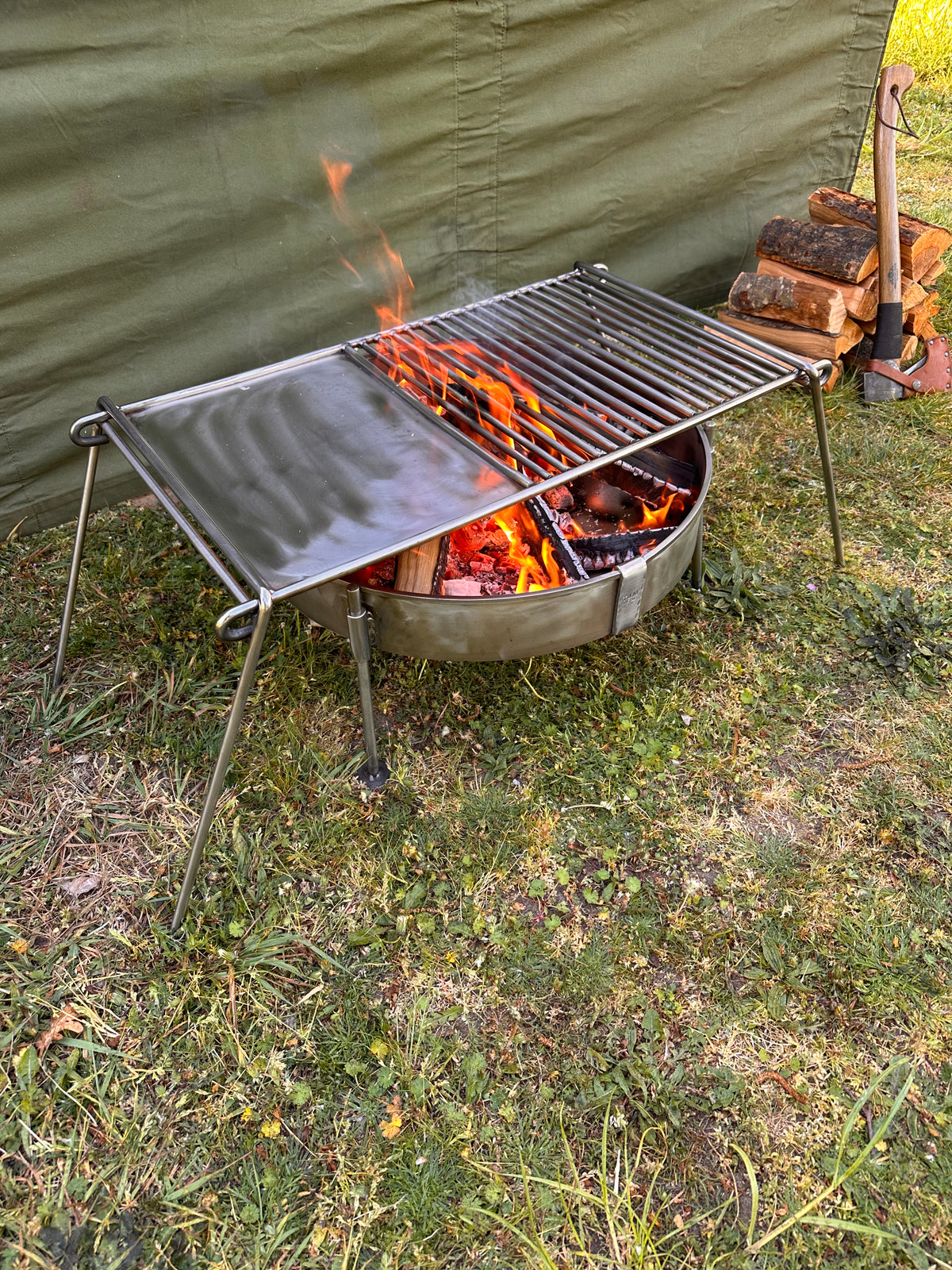 Stainless Steel Base Camp Grill with Hot Plate